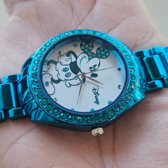 Disney Minnie Mouse Wristwatch Blue Tone Metal Strap Analog Quartz Watch Accutim - Picture 2 of 12